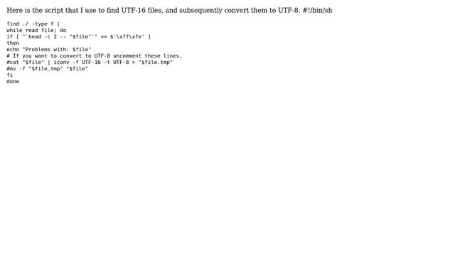 How can I find all UTF-16 encoded text files in a directory tree with a Unix command? смотреть онлайн