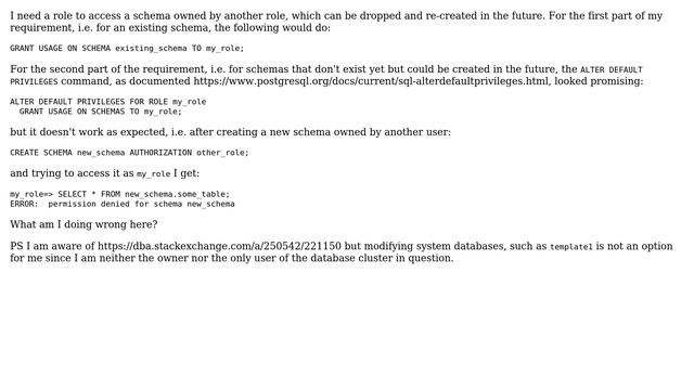 Databases: How to GRANT the USAGE privilege on SCHEMAS that will be created in the future? смотреть онлайн
