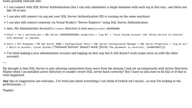 SQL Server 2008 - Can't Log On via local SQL Server Management Studio смотреть онлайн