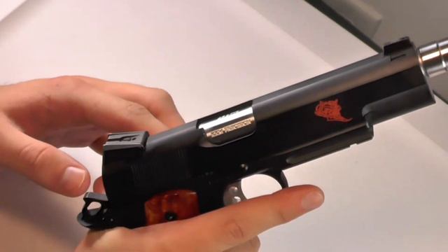 1911 Custom Caspian 45acp Black Cerakote Red Inlay Logo KKM Extended Barrel смотреть онлайн