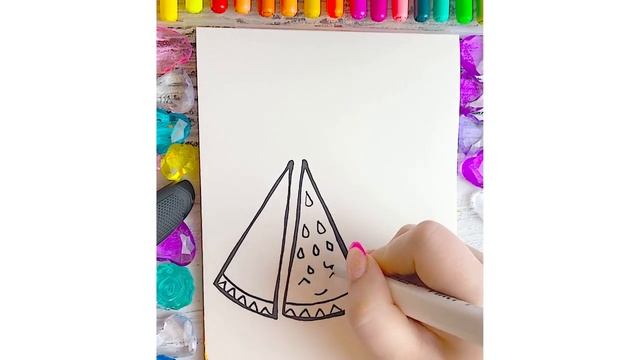 Милый и простой рисунок Влюбленные дольки арбуза Как нарисовать легко смотреть онлайн