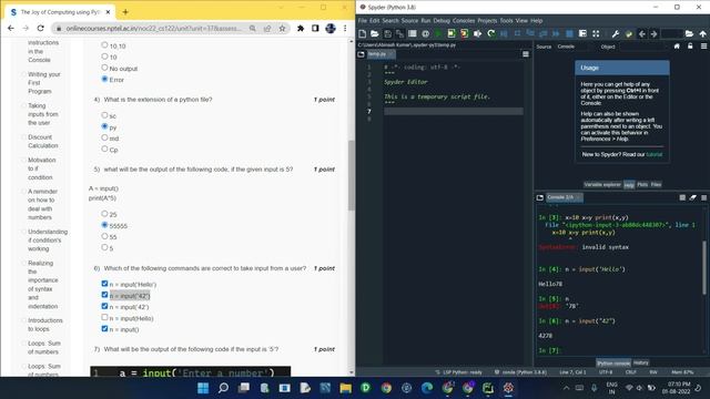 NPTEL The Joy of Computing using Python week 2 quiz assignment answers with proof of each answer смотреть онлайн