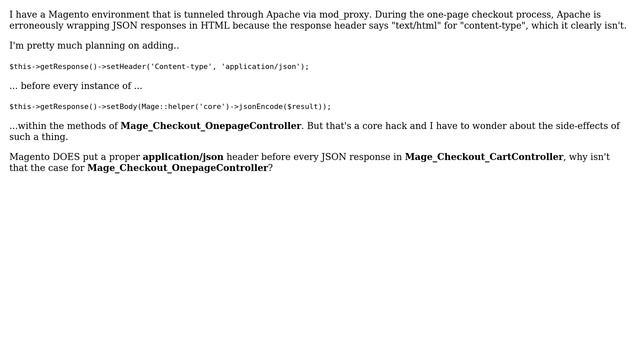 Magento: Why doesn't Magento setHeader('application/json') when appropriate in OnePageCheckout? смотреть онлайн