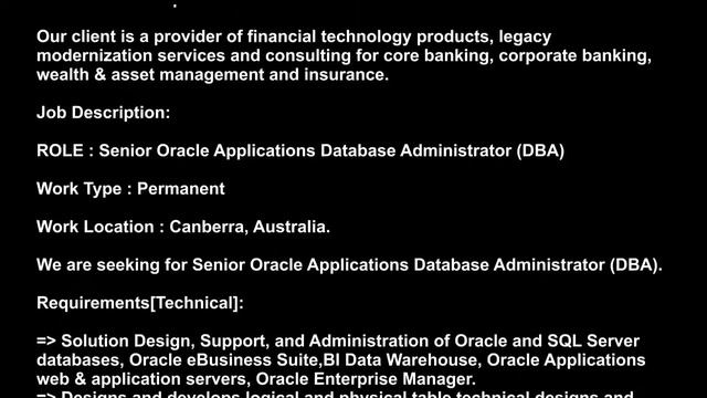 Innovate IT | Senior Oracle Applications DB Administrator | Australia смотреть онлайн
