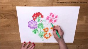 Как нарисовать цветы фломастерами | Герань | Для детей 7+ #цветы #просто #фломастеры #длядетей