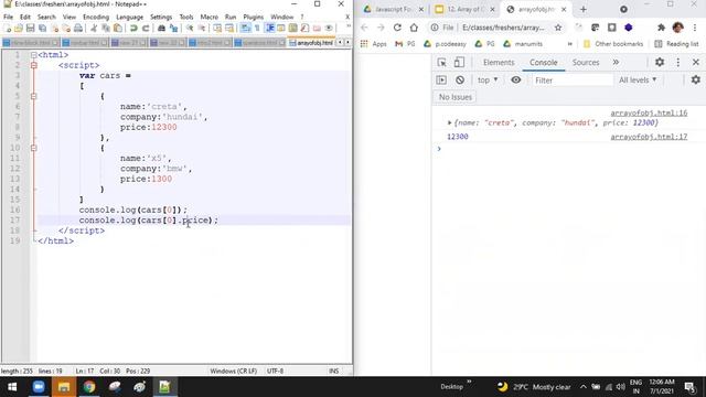 Array of Objects  Javascript Foundation Training Videos In telugu  Video18