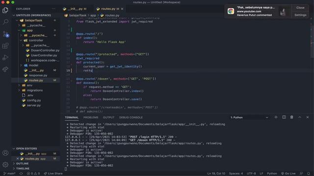 Tutorial Python Flask MySQL & React JS #13 - Membuat API Endpoint Terproteksi dengan JWT смотреть онлайн