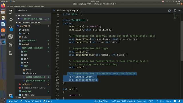 SOLID principles | Single responsibly | C++ | Text editor example смотреть онлайн