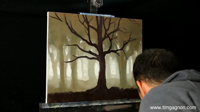 Painting an autumn misty forest landscape in acrylic with Tim Gagnon смотреть онлайн