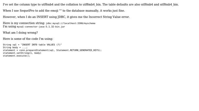Incorrect string value: 'xF0x9FxA4x96＜b...' for column 'body' at row 1 смотреть онлайн