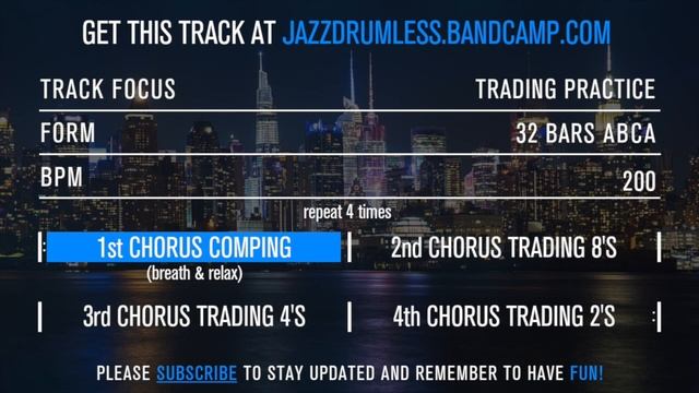 Swing - Trading 8's, 4's & 2's - 200 Bpm - Jazz Drumless Backing Track смотреть онлайн