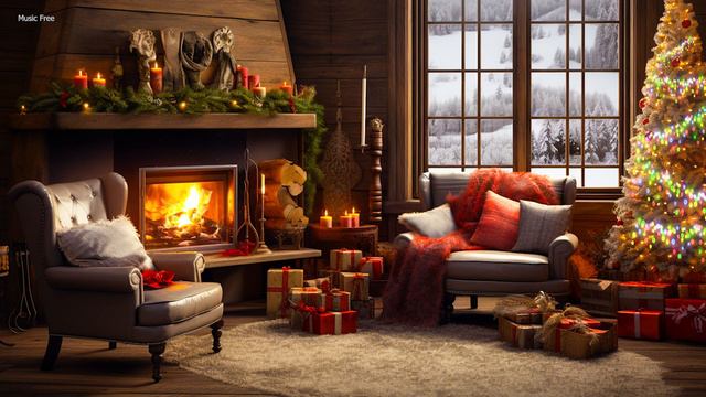 Instrumental Christmas Music with Cracking Fireplace - Cozy Christmas Ambience, Christmas Carols смотреть онлайн