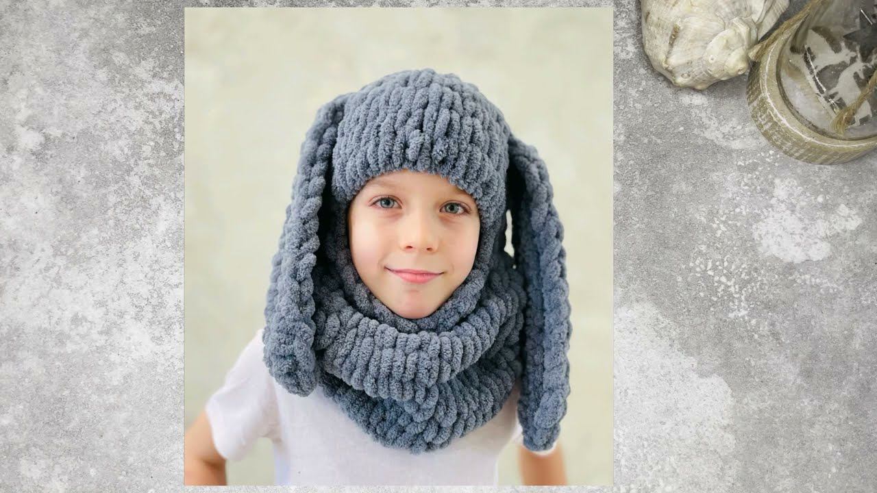 Плюшевая балаклава из Alize Puffy с ушками зайки смотреть онлайн