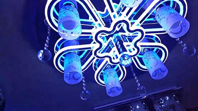 Светодиодная LED люстра с пультом, лампочками и синей подсветкой из китая смотреть онлайн