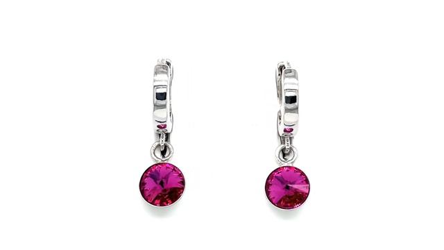 Stříbrné visací náušnice kroužky se Swarovski krystalem 31300.3 fuchsia смотреть онлайн