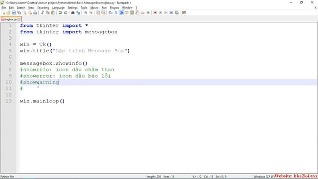 [Tkinter - Python] Bài 4: Message Box trong tkinter смотреть онлайн