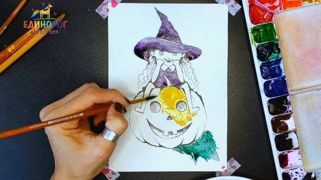 Акварель для начинающих. Уроки рисования для детей. Просто рисуем. Как нарисовать Хэллоуин. смотреть онлайн