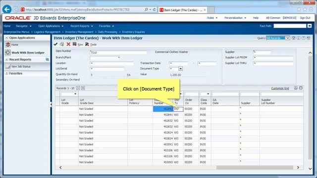 Accessing Item Ledger JDE E1 91 Inventory Management смотреть онлайн
