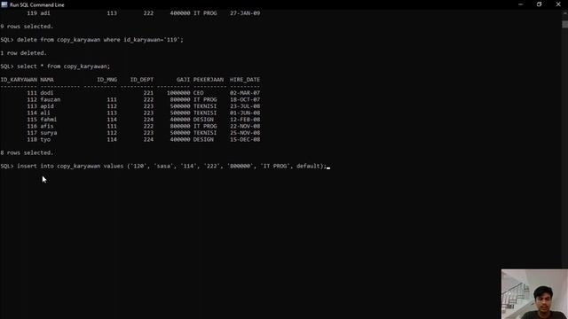 TUTORIAL PENJELASAN TENTANG INSERT, UPDATE, DELETE, CREATE, DAN ALTER TABLE DI ORACLE SQL смотреть онлайн