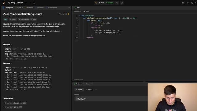 LeetCode 746. Min Cost Climbing Stairs - python смотреть онлайн