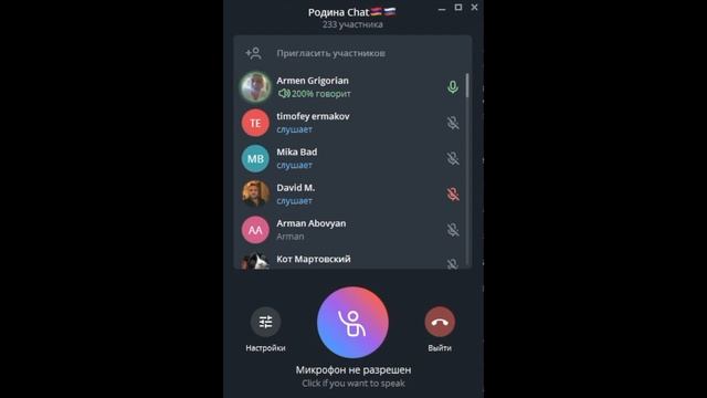 Голосовой чат на телеграм канале @rodinaru. Мультиспикер чат смотреть онлайн