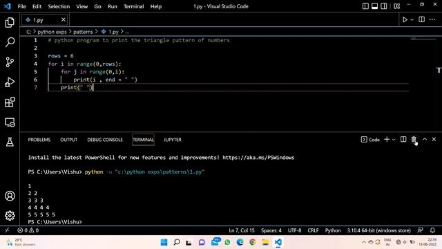 Python Program to print Triangle Pattern of Numbers 2nd type смотреть онлайн
