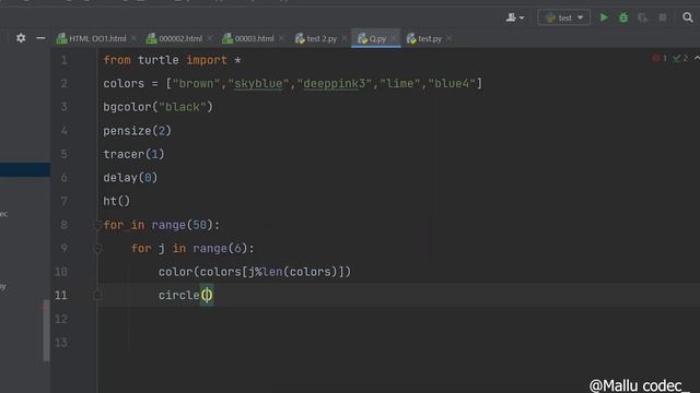 Quadratic circles with python Turtle/python Program/Mallu codec_ смотреть онлайн