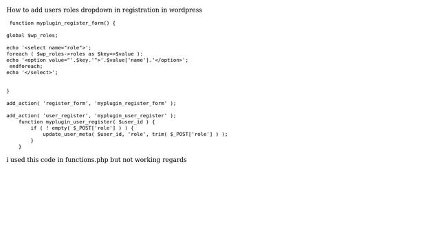 Wordpress: How to add users roles dropdown in registration in wordpress? смотреть онлайн