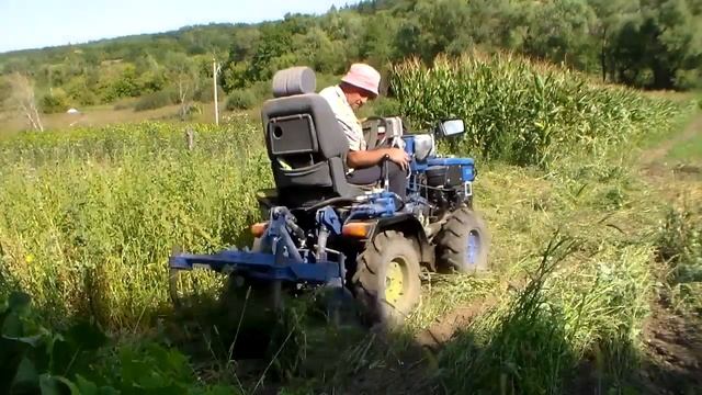 Уборка сорняков минитрактором на бахчевом участке. смотреть онлайн