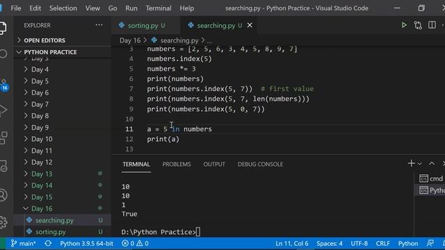 Python Sorting, Searching ,Simulating Stack and different other list methods Day 16 смотреть онлайн