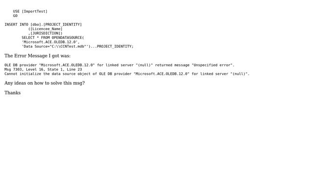 Using OPENDATASOURCE to insert mdb data into SQL Server смотреть онлайн