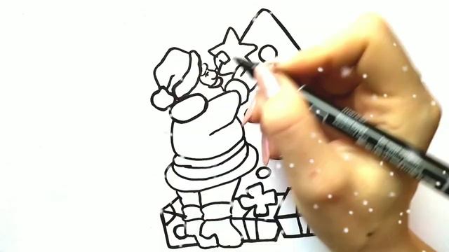 ДЕД МОРОЗ НАРЯЖАЕТ ЁЛОЧКУ / раскраска / Нарисуй Ка смотреть онлайн
