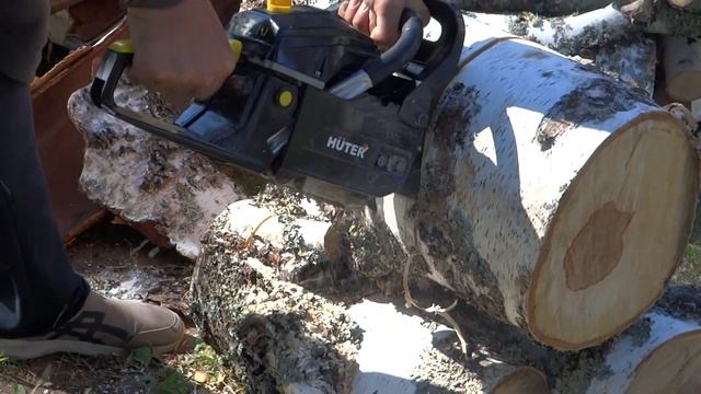 Бензопила HUTER BS-62. 3,9л.с.. Правда или нет??? Пилим берёзу. смотреть онлайн