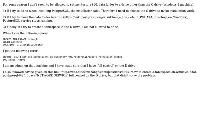 Databases: Can't create new tablespace for PostgreSQL data. Permissions denied смотреть онлайн