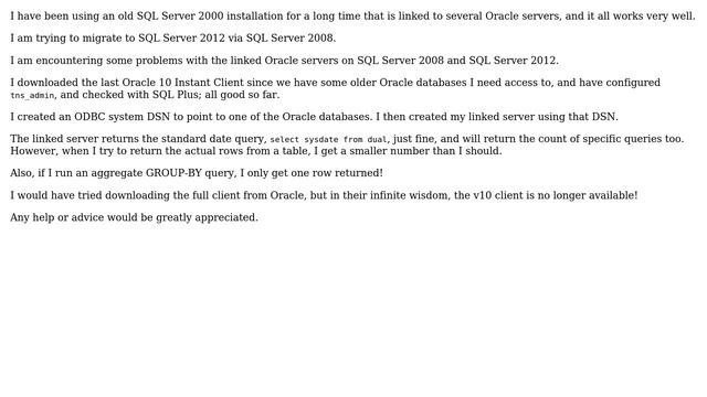Databases: SQL Server Linked server query problem (group by) смотреть онлайн