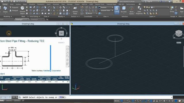 How to do a reducing Tee - AUTOCAD 3D (Carbon steel pipe fitting) смотреть онлайн