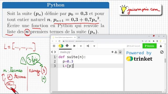 Python & suite • fonction qui crée une liste avec les n premiers termes d'une suite • Bac 2022 Asie смотреть онлайн