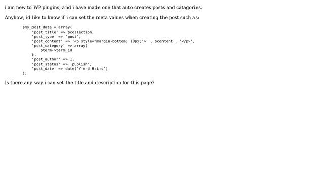 Wordpress: Setting META tags such as description and title on programmatic post creation смотреть онлайн
