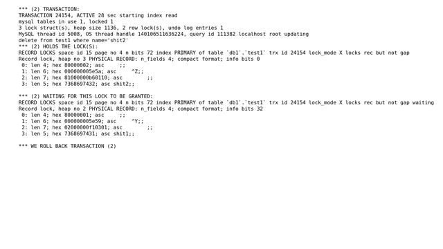 MySQL/innodb trying to lock uncommitted row from parallel transaction, deadlock in result смотреть онлайн
