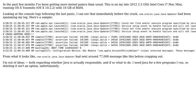 Apple: Could the Java Updater (com.oracle.java.Java-Updater) be the source of all my kernel panics? смотреть онлайн