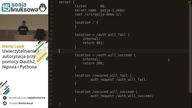 Uwierzytelnienie i autoryzacja przy pomocy Oauth2, Nginxa i Pythona - Maciej Lasyk смотреть онлайн