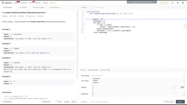 LeetCode #3 - Longest Substring Without Repeating Characters - Python3 - (2020) смотреть онлайн