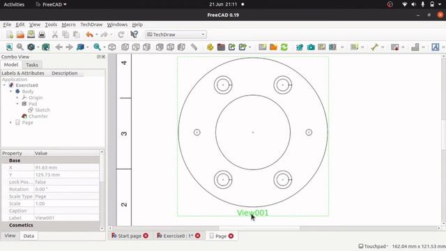 FreeCAD TechDraw Show Center Cross Hairs For Circles, Arcs, Fillets. Centre Marks Technical Drawing