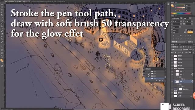 Photoshop night effect to free hand sketch | Christmas market of Bucharest смотреть онлайн