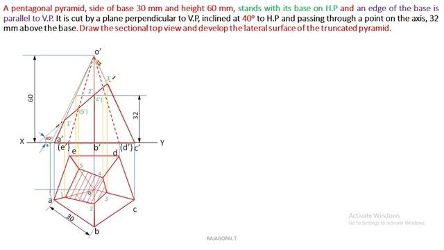 DEVELOPMENT OF SURFACE PENTAGONAL PYRAMID | Section Plane inclined to HP смотреть онлайн