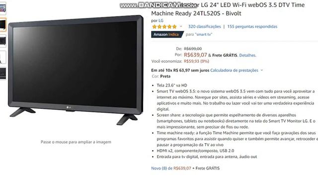 Smart TV Monitor 24" LED LG 24TL5208S Wi-Fi WebOS 3.5 DTV Time смотреть онлайн
