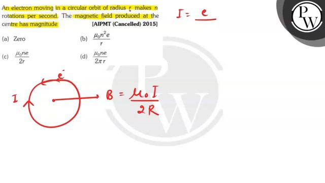 An electron moving in a circular orbit of radius r makes n rotations per second. The magnetic fie.. смотреть онлайн