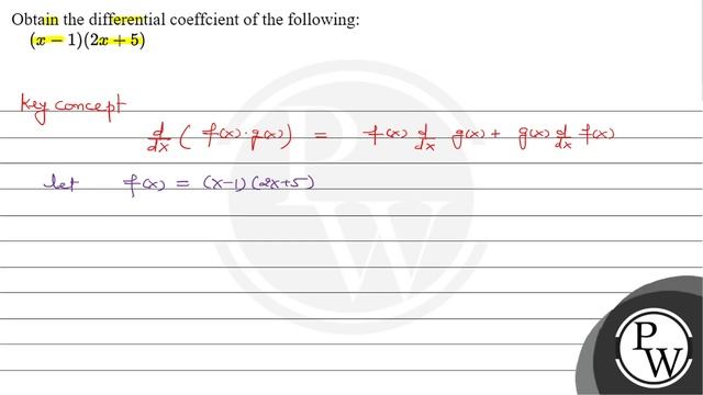 Obtain the differential coeffcient of the following:
\[
(x-1)(2 x+5... смотреть онлайн