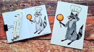 Рисуем Енота с блинчиком  Скетчинг маркерами для детей и начинающих  #sketching #racoon #скетчинг