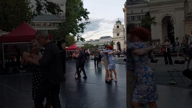 The Viennese waltz. Near Karlskirche, St Charles's Church in Vienna ,Austria смотреть онлайн